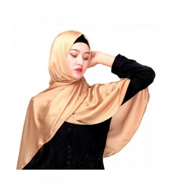 Uphily Silk Satin Muslim Hijab Scarf For Hijab Cap Long Shawl Scarf Head Covering - Light Bronze - C2184XX53O9