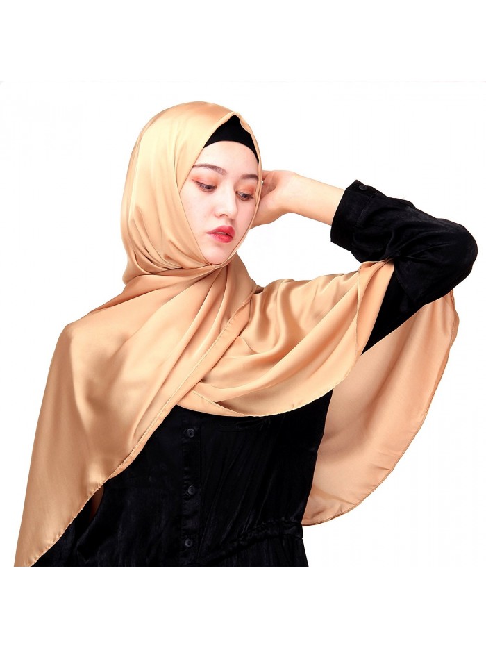 Uphily Silk Satin Muslim Hijab Scarf For Hijab Cap Long Shawl Scarf Head Covering - Light Bronze - C2184XX53O9