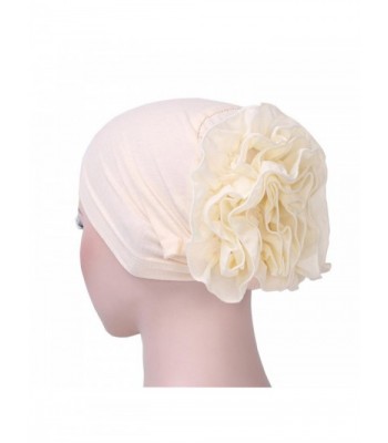 Women Head Wrap-Matoen Flower Muslim Ruffle Cancer Chemo Hat Beanie Scarf Turban Cap - Beige - CK18C7HRYRK