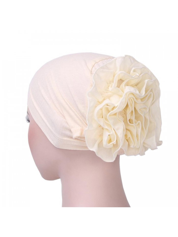 Women Head Wrap-Matoen Flower Muslim Ruffle Cancer Chemo Hat Beanie Scarf Turban Cap - Beige - CK18C7HRYRK