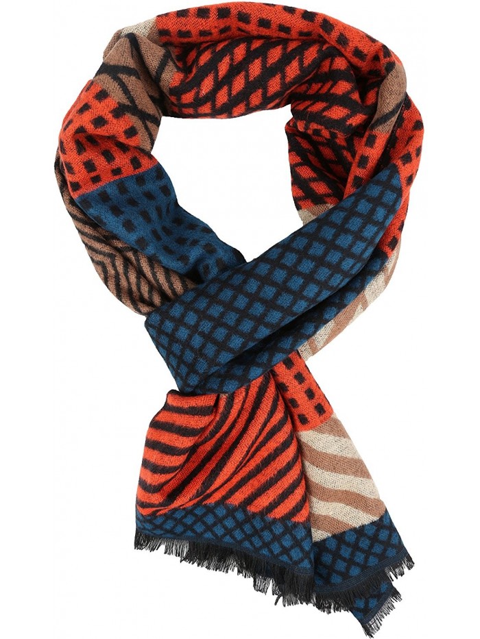 Samna Long Stripe Patterned Warm UniSex Cashmere Feel Scarf - Brown ...