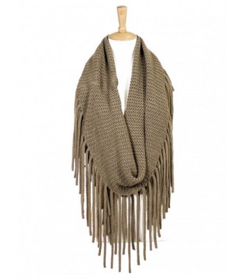 High Fashion Long Fringe Infinity Knit Scarf - Taupe - CQ188L9MD0Q