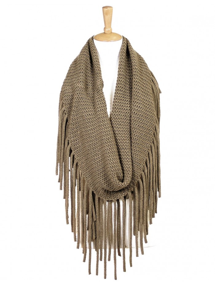 High Fashion Long Fringe Infinity Knit Scarf - Taupe - CQ188L9MD0Q