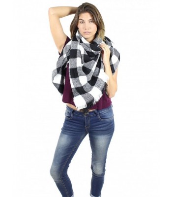 Large Blanket Soft Scarf Checkered Pattern - White - CS12NBVCJY2