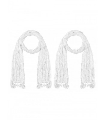 Lightweight scarf - Crushed scarf - Creased scarf - with fringes - 2 PK - White - CQ12GW5L9K3