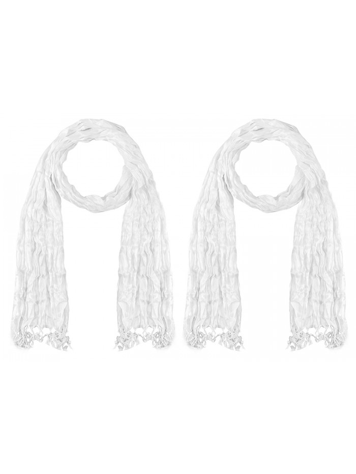 Lightweight scarf - Crushed scarf - Creased scarf - with fringes - 2 PK - White - CQ12GW5L9K3