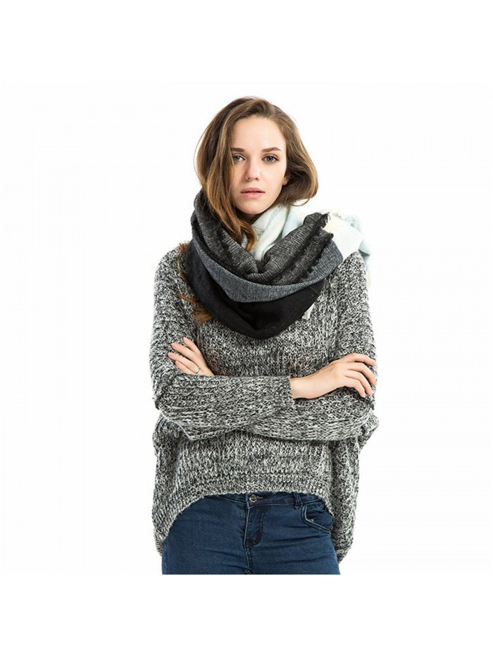 RACHAPE Women Stylish Warm Blanket Scarf Gorgeous Wrap Shawl Cozy - Black Blue - CW12N6GTA8W