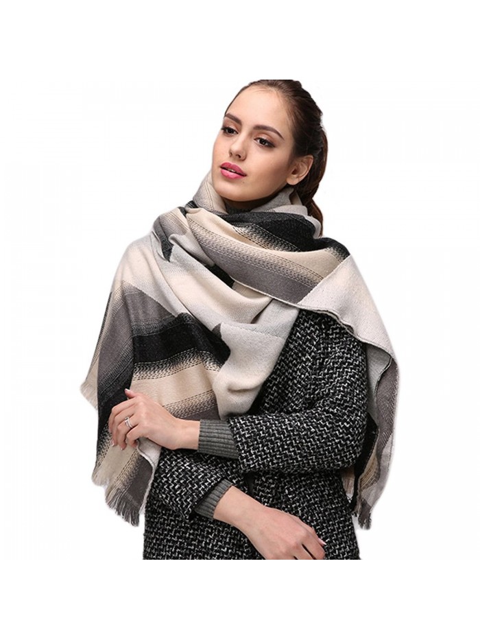 HaloVa Women's Scarf- Fashion Shawl Wrap Pashmina- Autumn Winter Warm Gradient Shaw Long Scarf - White Black - CS1802XCE4I