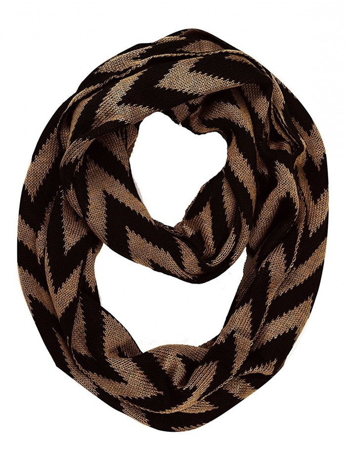 Peach Couture Stylish Winter Warm Soft Knit Chevron ZigZag Infinity Loop Scarf - Tan - CS126XPQ37V