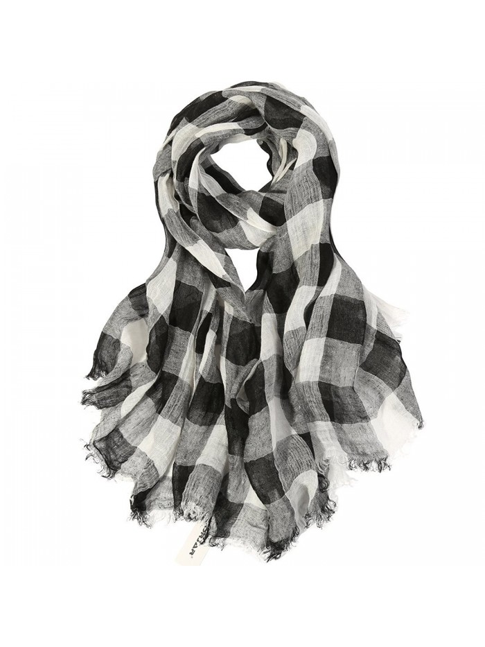 ZORJAR 100% Linen Checks Long Sarong Wrap Beach Cover Up Large Scarf Scarves Wrap 76"x35" - Black/White - C212H12FTM5