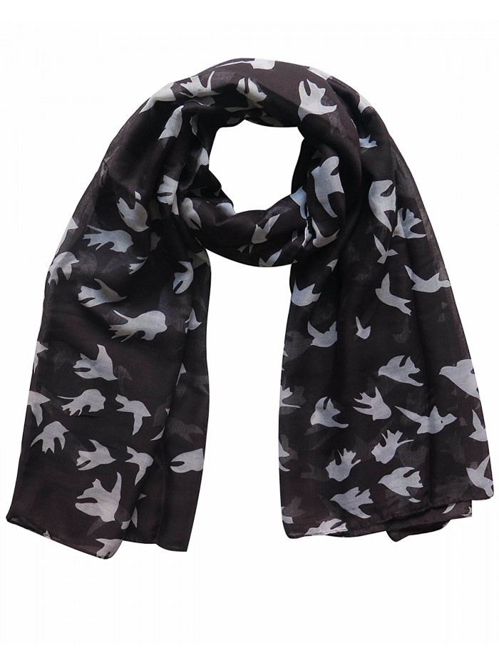 Lina & Lily Dove Print Women's Large Scarf Wrap Lightweight - Black and White - CY11AXKYHMZ