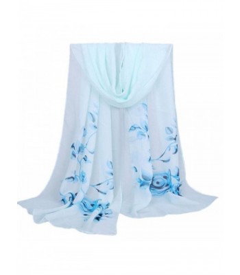 Women's Fashion Long Shawl Buedvo Ladies Chiffon Soft Wrap Flowral Print Scarf (63"x19.7"- Blue) - CL12O67Y2RZ