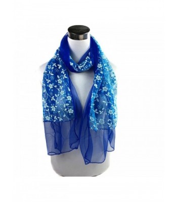 Tiean Fashion Lady Embroidered Scarf Lace Sheer Burntout Floral Mantilla Shawl Wrap - Blue - CY12O86H3BI