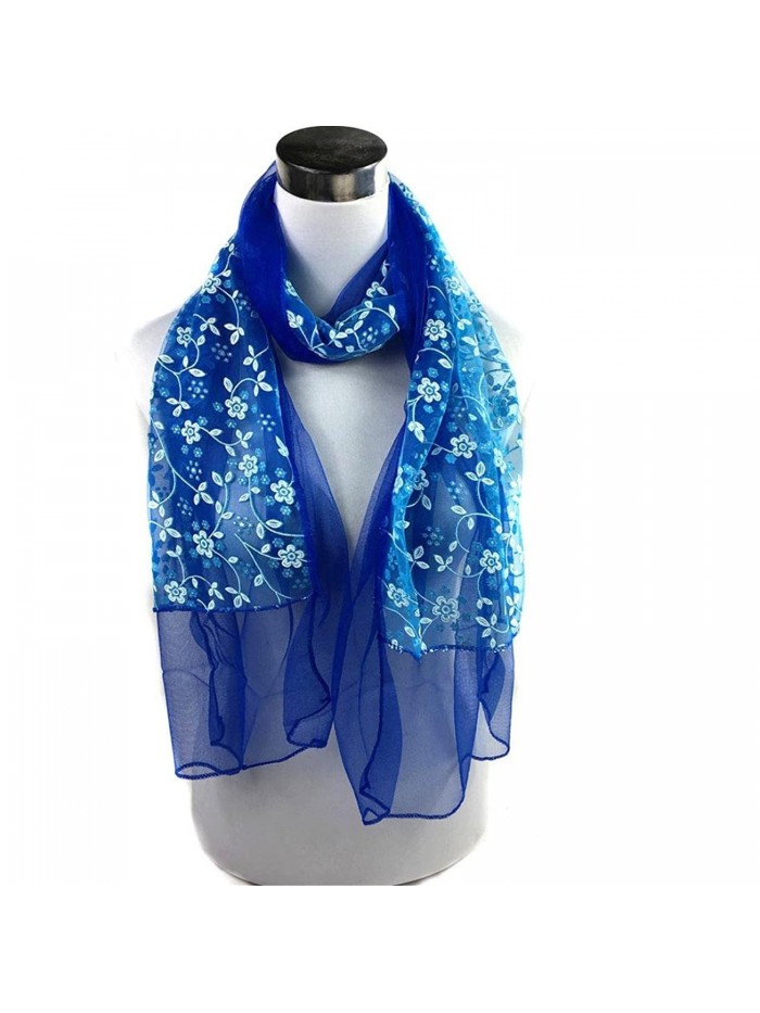 Tiean Fashion Lady Embroidered Scarf Lace Sheer Burntout Floral Mantilla Shawl Wrap - Blue - CY12O86H3BI