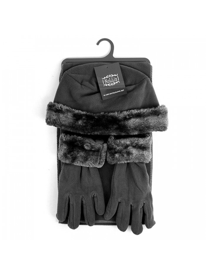 Women's Solid Polyester Fleece 3-Piece gloves scarf Hat Winter Set - Dark Charcoal - CX188NOUK0G