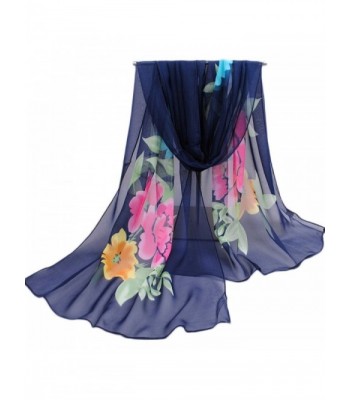 Premium Soft Chiffon Sheer Voile Shawl 16050CM Womens Neck Scarf - Navy Blue - CM182ZCU4DU