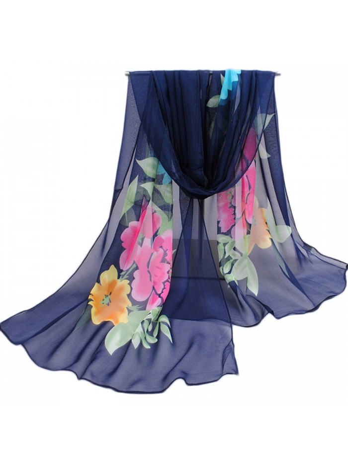 Premium Soft Chiffon Sheer Voile Shawl 16050CM Womens Neck Scarf - Navy Blue - CM182ZCU4DU