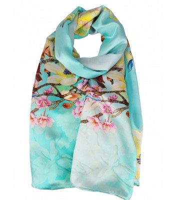 ELEGNA Women's 100% Silk Flower Painting Long Scarf Shawl Hand Rolled Edge - Flower Butterfly - CX12NRQSE5P