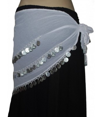 Wevez 3 Rows Belly Dance Costume Silver Coin Hip Scarf / Belly Dance Belt - White - C412O2P5R2Q