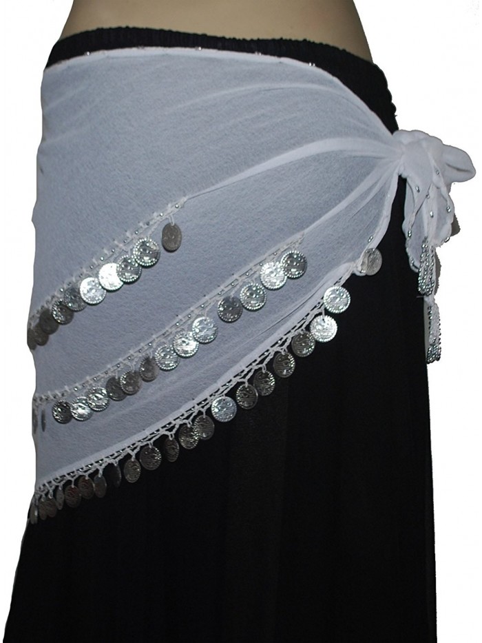 Wevez 3 Rows Belly Dance Costume Silver Coin Hip Scarf / Belly Dance Belt - White - C412O2P5R2Q