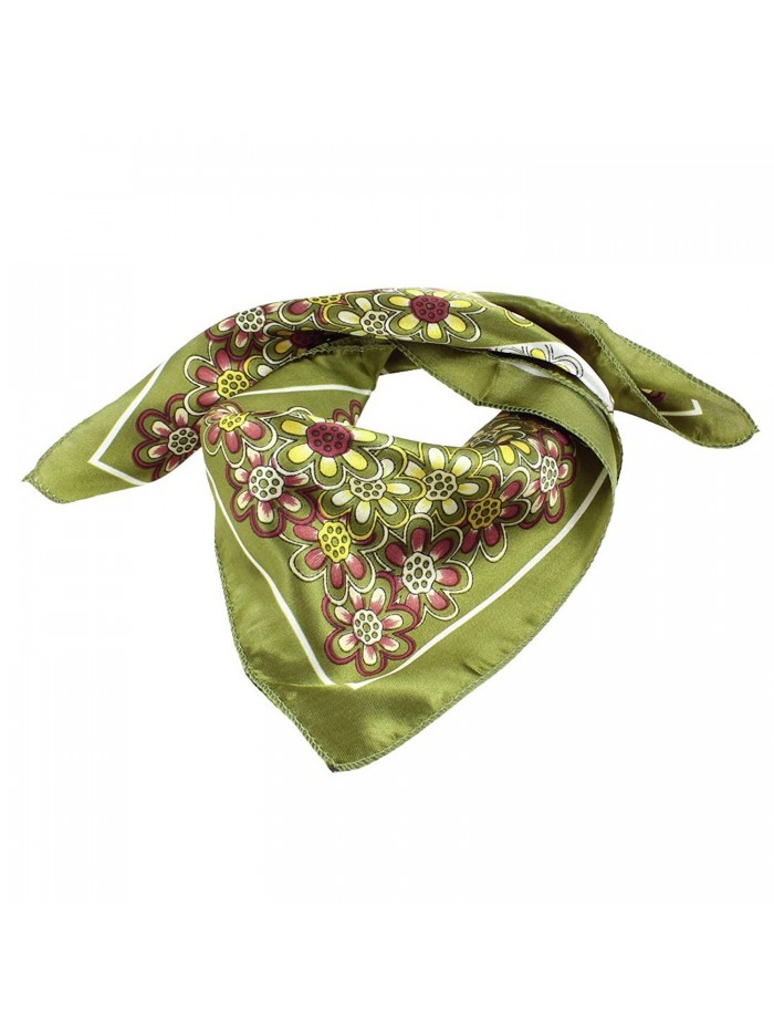 Brim Flower Print Polyester Neck Scarf Neckerchief for Women - Brown-white-yellow-olive Green - C011EVW1S15