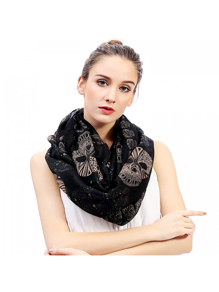 Lina & Lily Sugar Skull Print Women's Infinity Scarf - Black - C211SG2ZWTF