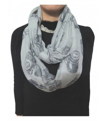 Lina & Lily Vintage Camera Print Loop Infinity Scarf for Women Lightweight - Grey - CJ11PCLIHHR