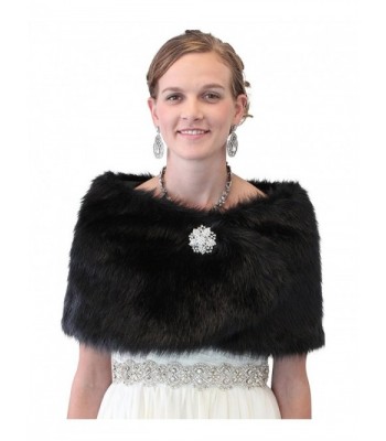 Tion Bridal Women's Faux Fur Wrap One Size- Black - C711FUIULQR