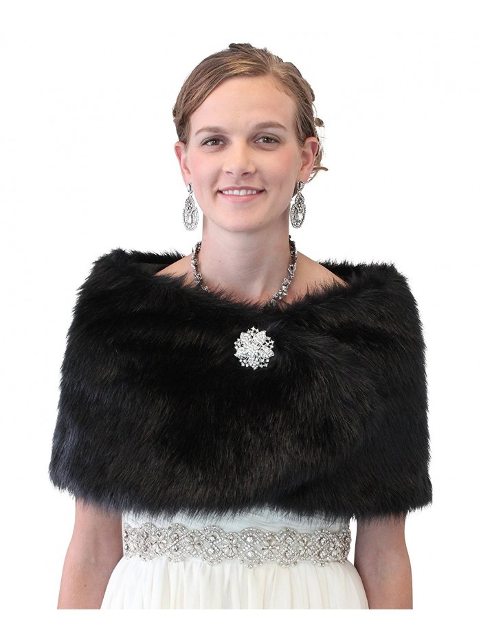 Tion Bridal Women's Faux Fur Wrap One Size- Black - C711FUIULQR