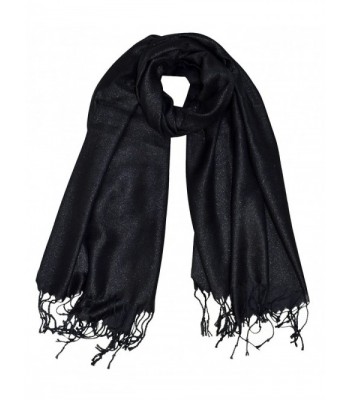 Peach Couture Princess Shimmer Scarf Pashmina Shawl with Fringes - Black - CR186ONC2M5