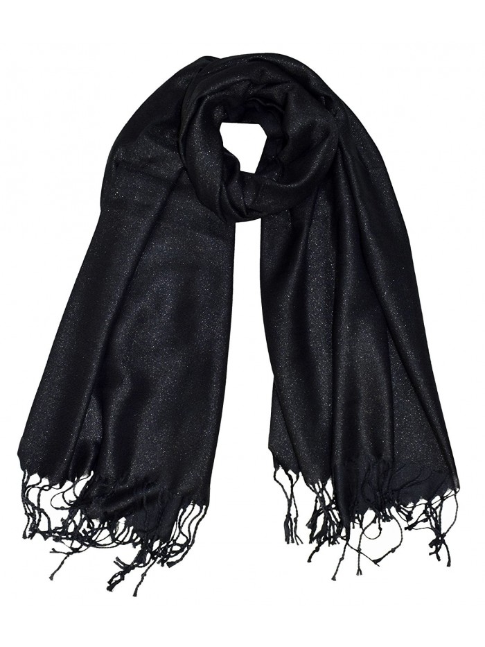 Peach Couture Princess Shimmer Scarf Pashmina Shawl with Fringes - Black - CR186ONC2M5