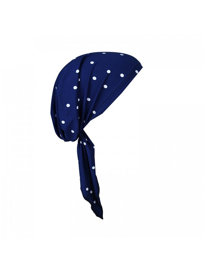 Landana Headscarves Printed Pre-Tied Headscarves Viscose Chemo Head Cover Cancer Headscarf - Navy Polka - CJ12CO7HV5F