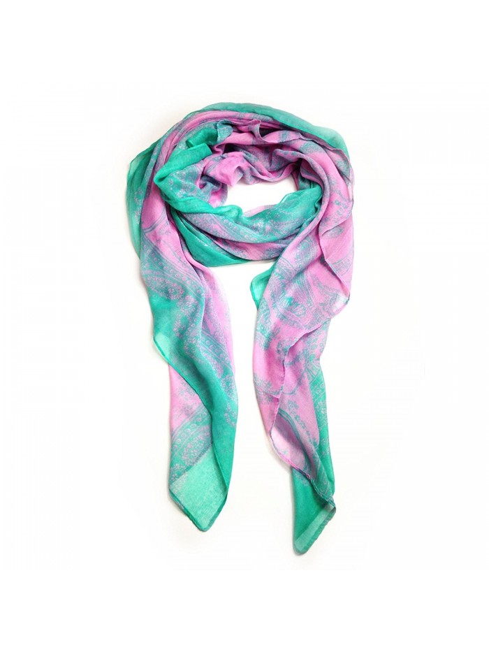 Paskmlna Women's Lightweight Paisley Printed Soft Large Wrap Scarves - 7721-green Pink - C5126VJPPEL