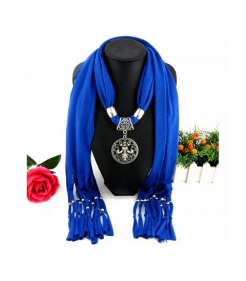 Deamyth Women Pendant Scarves Tassels Flower Rhinestone Pendent Jewelry Scarf - Blue - C612O1BEZ0Q