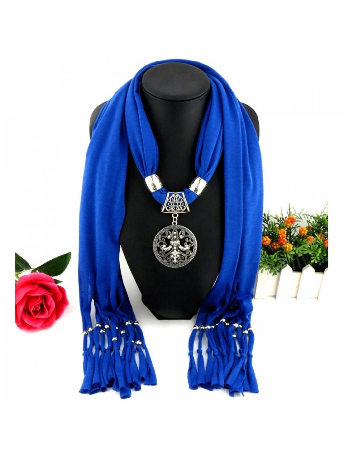 Deamyth Women Pendant Scarves Tassels Flower Rhinestone Pendent Jewelry Scarf - Blue - C612O1BEZ0Q