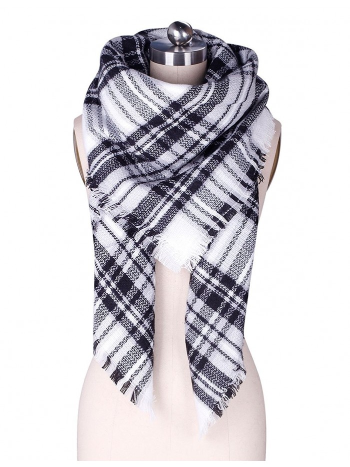 ADAMARIS Women's Large Colorful Grid Checked Scarf Wrap Shawl - White-light Gray - CU1867XMZ5I