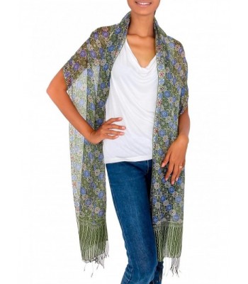 NOVICA Batik Shawl Floral Stars in Wraps & Pashminas