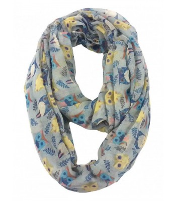 Lina & Lily Owl Print Infinity Loop Scarf for Women Lightweight - Light Grey - C711PVN0HL5