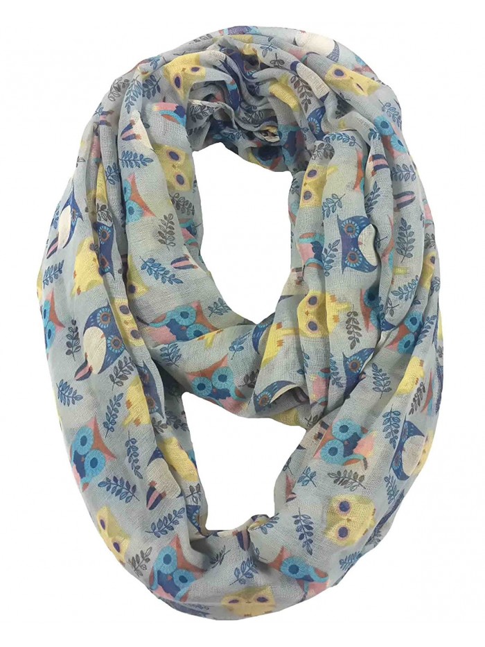 Lina & Lily Owl Print Infinity Loop Scarf for Women Lightweight - Light Grey - C711PVN0HL5