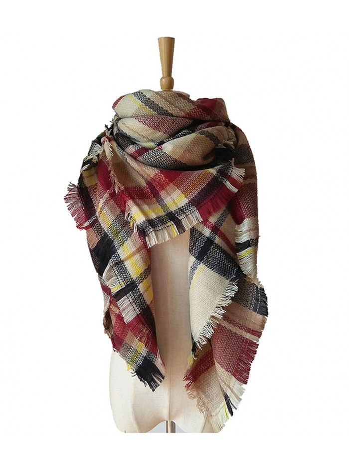 PROPRE Soft Tartan Plaid Scarf Shawl Cape Blanket Scarves Stylish Winter Warm Pashmina Wrap - Black-jujube Red - C912O6BXHDO