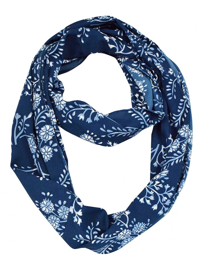 Peach Couture Exclusive Vintage Floral Prints Infinity Loop Scarves Light Scarf - Navy - C2123V1QMN5