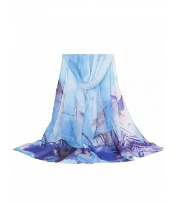 E-Clover Lightweight Chiffon Sheer Scarves:Womens Designer Floral Print Scarf - Bblue - CS187WMOG5R