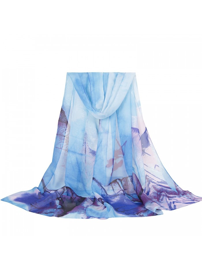 E-Clover Lightweight Chiffon Sheer Scarves:Womens Designer Floral Print Scarf - Bblue - CS187WMOG5R