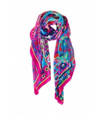 Amymode Women's Scarf Flowers- Rose 51" x 51" Floral Print Oversized Scarf Large Square Shawl Pashmina Wrap - CT12NZF0BHD