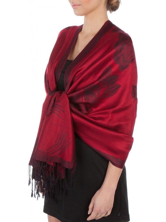 Sakkas Two Tone Rose Pashmina Scarf / Stole / Wrap - Red / Black - CQ11581WCSL