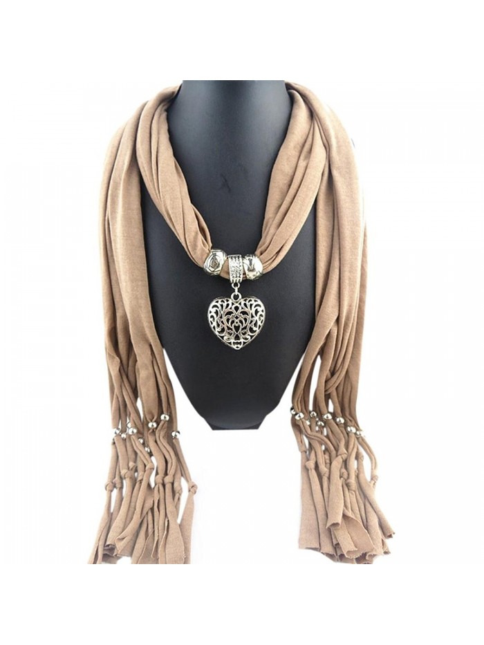 Besde Fashion Women Lady Winter Heart Gemstone Necklace Scarf Lady Tassel Warm - Khaki - CS12NURV73H