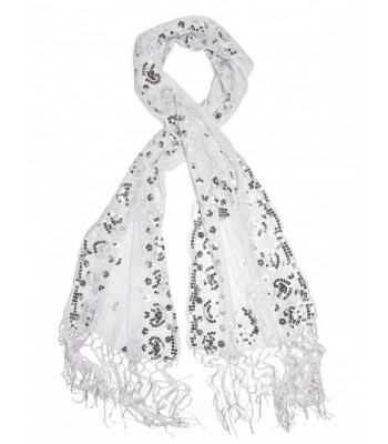 Bohomonde Madison Shawl- Long Fringe Sequin Evening Wrap - White/Silver - CB11NL5CB4B