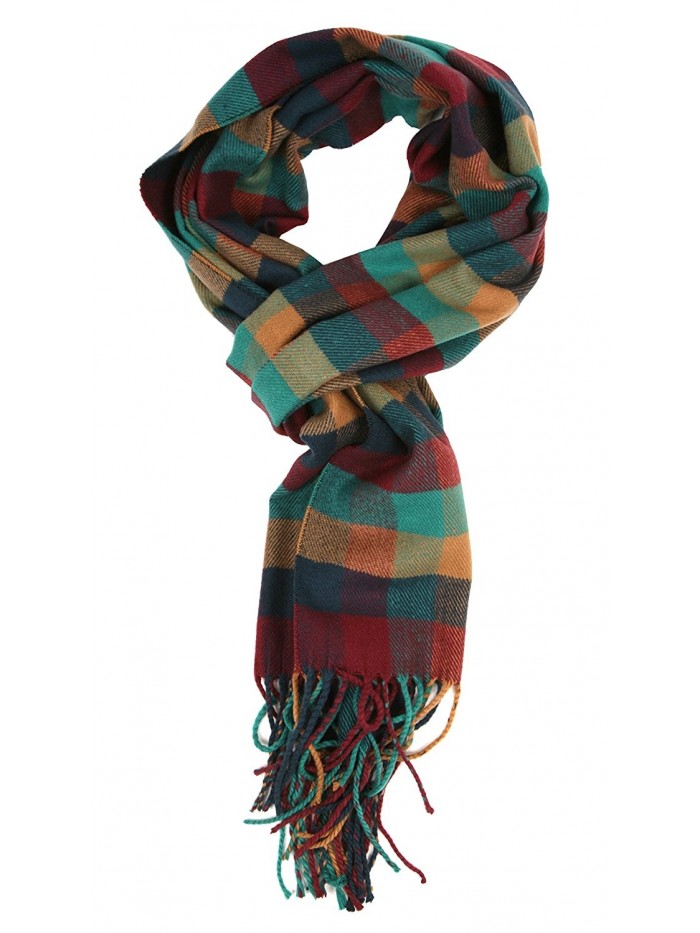 Love Lakeside-Women's Cashmere Feel Winter Plaid Scarf Burgundy Teal - CB129VQTI9T