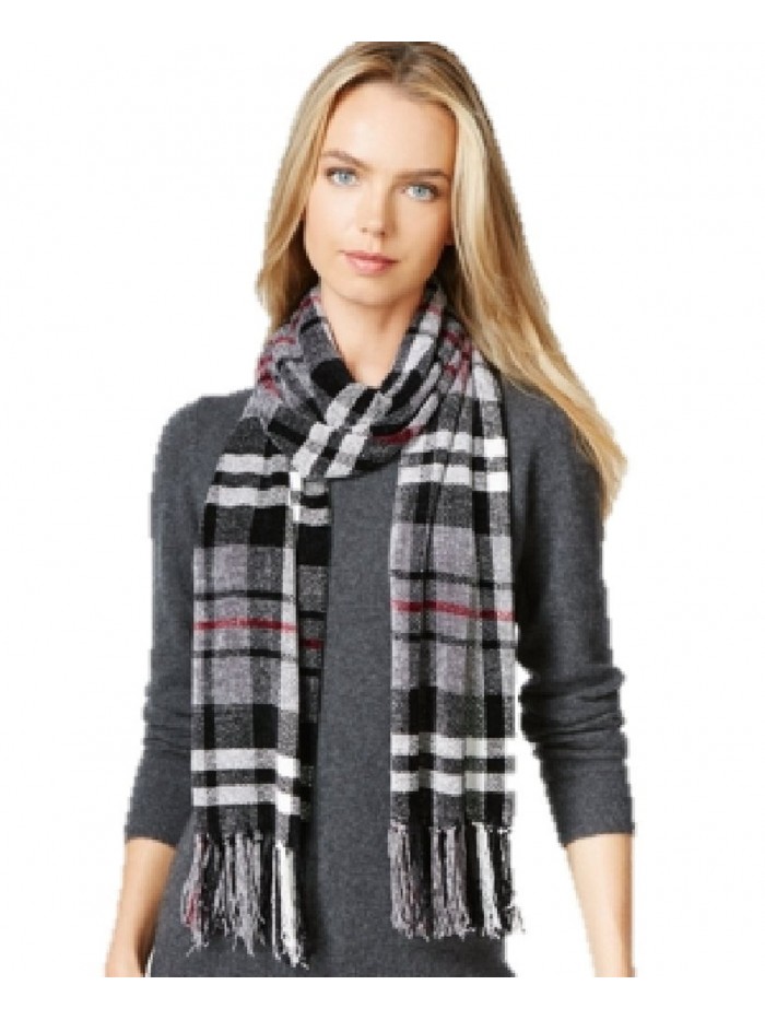 Charter Club Chenille Black/grey/red Plaid Soft Scarf - CC17Y4UQ94U