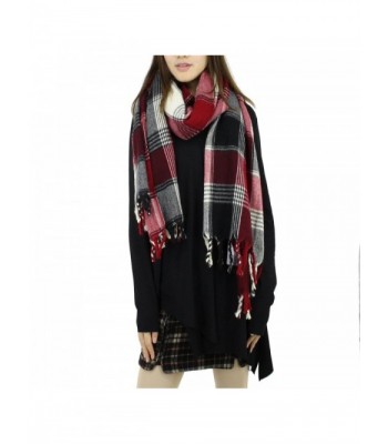 BENANCY Women's Plaid Scarf Long Scarves Warm Tartan Blanket Wrap Shawl - 58345 Dark Red - CE189Z60TLE